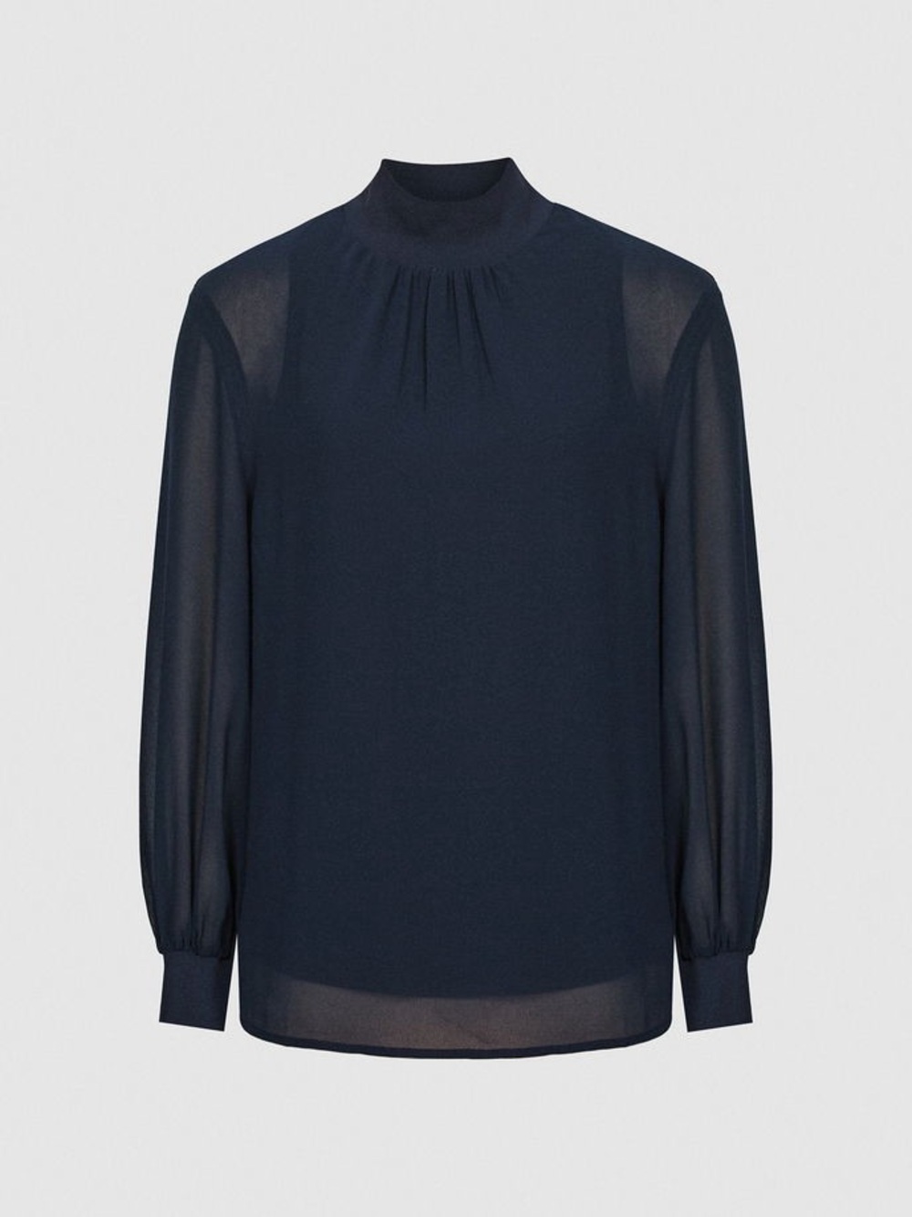 REISS Sandrine Semi Sheer Blouse Navy Large - Picture 3 of 10